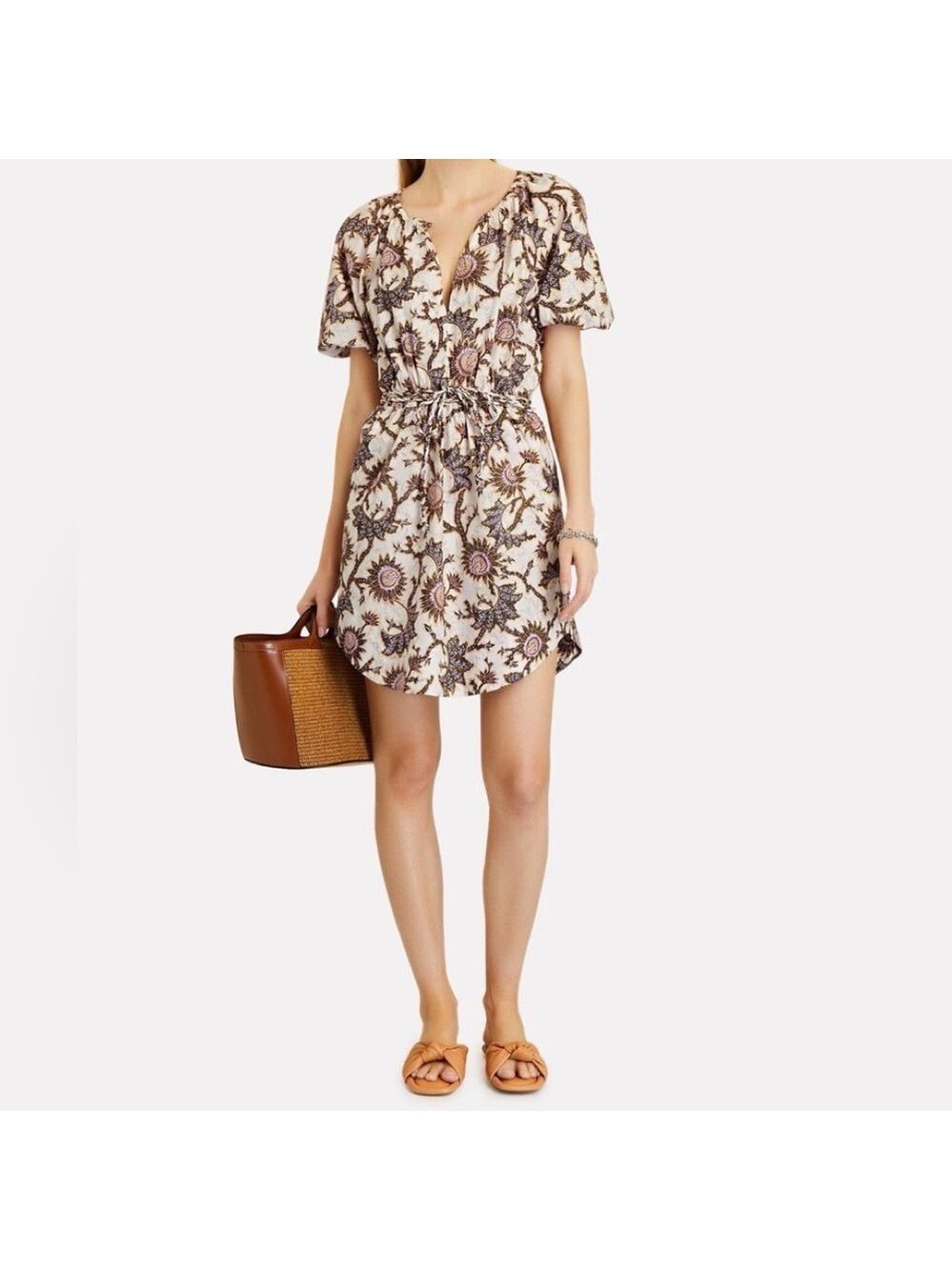 A.L.C. Adelaide Floral Tie Waist Puff Sleeve Mini Dress SZ 10 - Picture 4 of 15